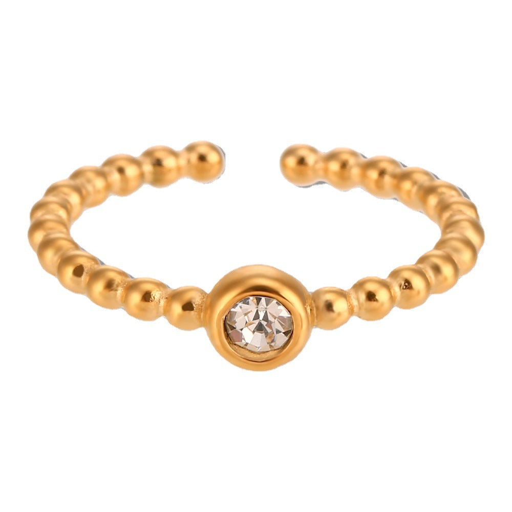 Wholesale Stainless Steel 18K Gold Plated Open Round Bead Zircon Ring